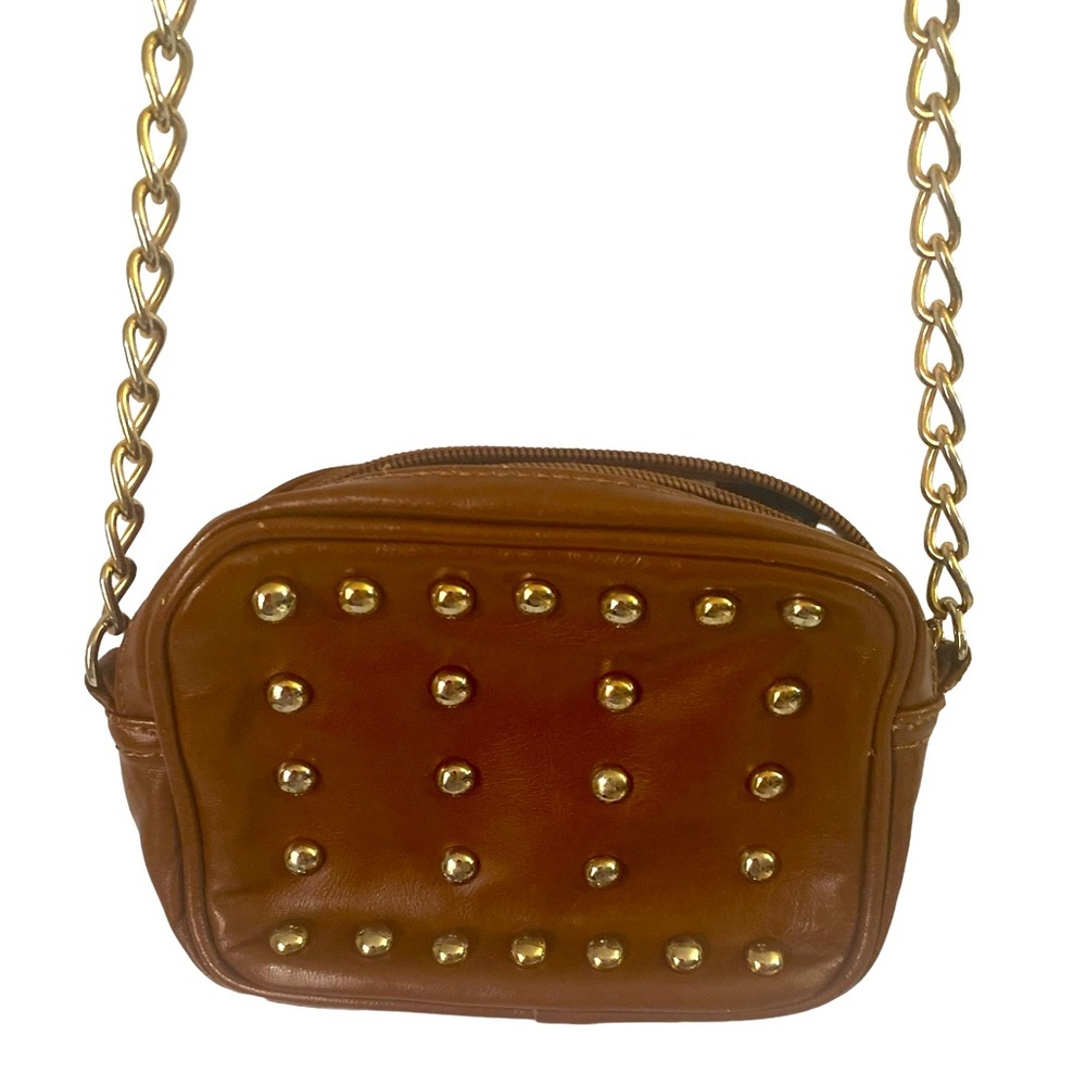 Charming Charlie’s Faux Leather Brown Chain Crossbody With Gold Studs